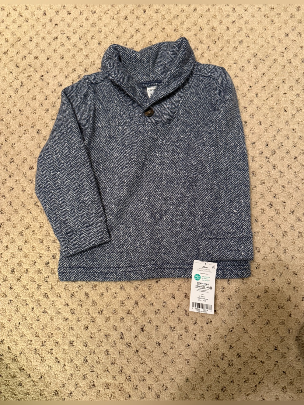 Carter's Blue Herringbone Shawl Collar Sweater